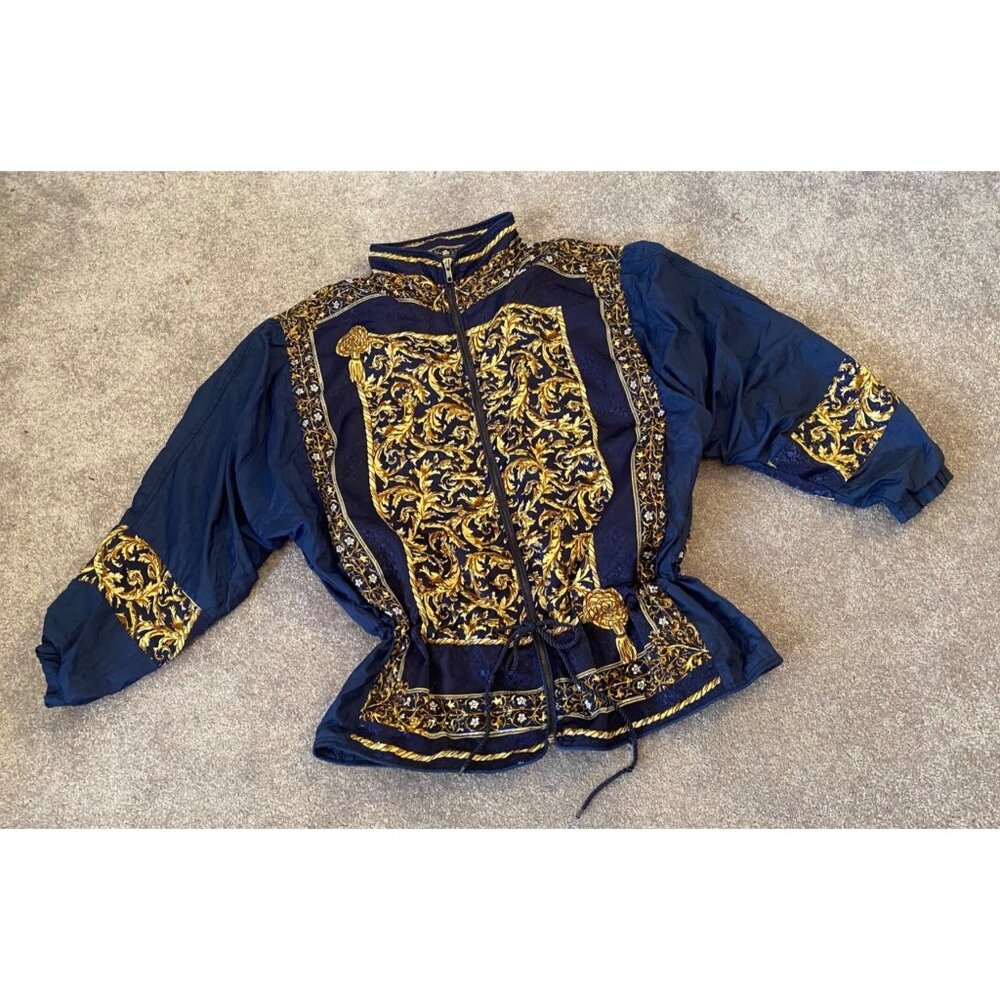 Sport By Carolina Colours Embroidered Jacket Blue Gold Drawstring Large